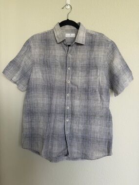 men’s Toscano Firenze Plaid 100% Linen Button Down Shirt
